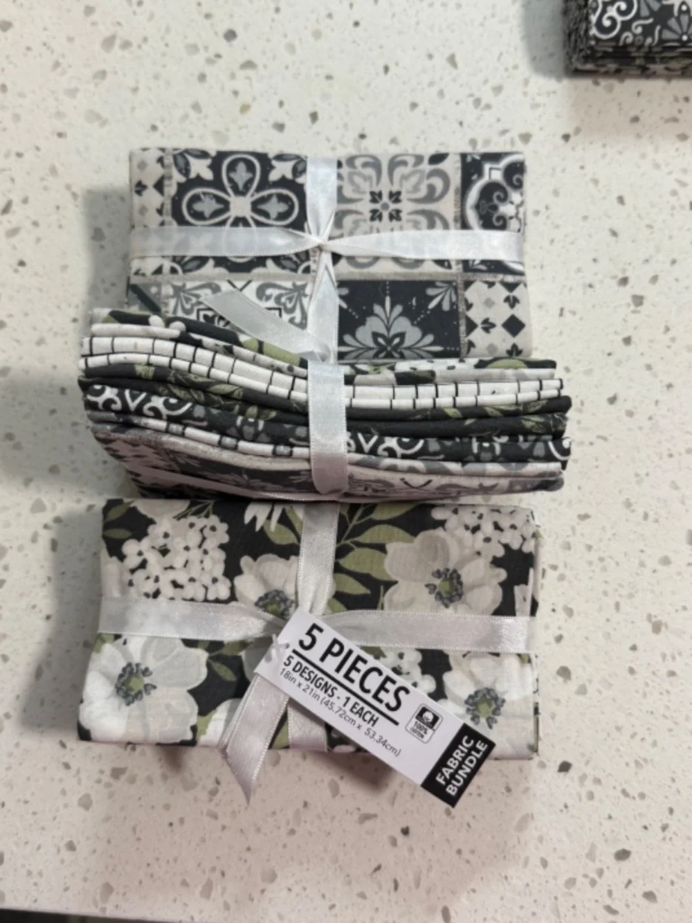 Quilt Pieces in Greens, Blacks, Grays and Creams Modern Farmhouse